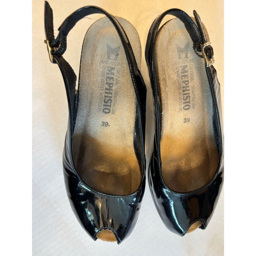 Mephisto Natasha peep toe slingback black leather wedge sandals shoes sz 39 (9) - Picture 7 of 9